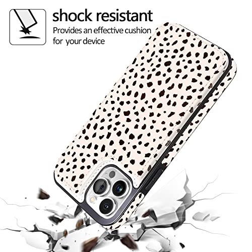 Image of uCOLOR Compatible with iPhone 13 Pro Max 6.7 inch Wallet Case with Card Holder Slot Folio Flip PU Leather Kickstand Double Magnetic Clasp and RFID Blocking Design Cover 13PM 6.7 Inch (Almond Latte Polka)
