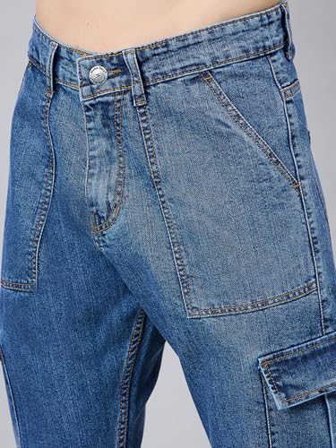 Image of STUDIO NEXX Men's Loose Fit Cargo Jeans | Non Stretchable | Cargo Denim for Men | Loose fit Cargos | Utility Pockets