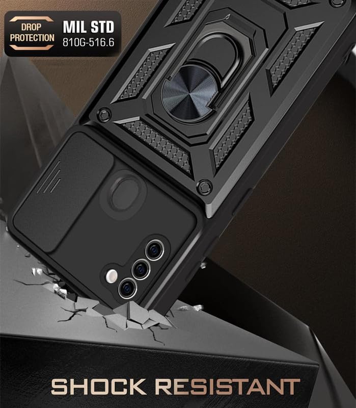 Image of Case for Samsung Galaxy M11, Shutter Heavy Duty Hard Tough Silicone TPU Dual Layer Hybrid Shockproof Cover,Ring Kickstand for Samsung Galaxy M11 - Black