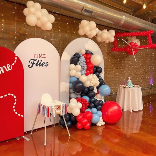 Image of Airplane Balloon Garland Arch Kit 147pcs Navy Blue Red and Blue white Balloons for Time Flies Theme Birthday Baby Shower Superhero Boys Party Supplies