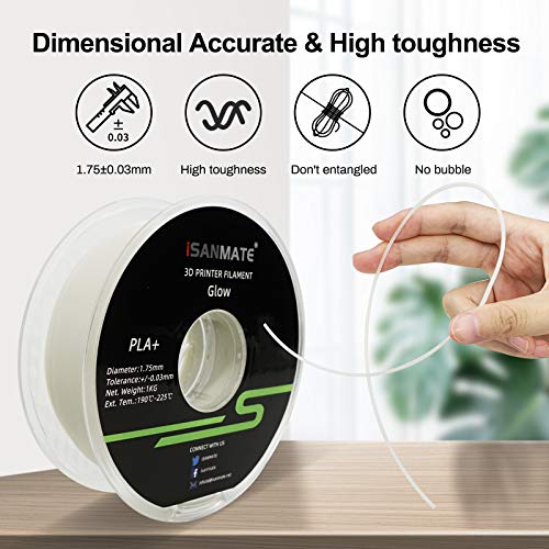 Image of iSANMATE 3D Printer Filament, PLA Filament Glow in The Dark, 1.75mm Dimensional Accuracy + /- 0.03 mm, 1 kg Spool