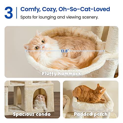 Image of MWPO Extra Large Cat Tree - 70.1-Inch Tall Cat Tower with 3 Cat Condos, Multi-Level Cat Stand for Large Cats Featuring Scratching Posts, Padded Perches, Hammock, Dangling Toys, Beige