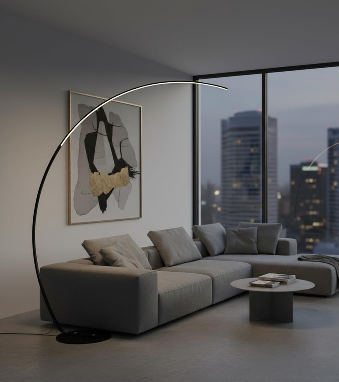 BEL AIR HOME - Lámpara de Pie ROMA, Metal, Altura 190cm, LED 48W, Brazo de Lectura, Dimmer, 3 Temperaturas de Color (NEGRO)