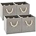 Produktbild EZOWARE 4 Stück Baumwolle Faltbare Aufbewahrungsbox, Aufbewahrungskorb mit starken Griffen für die Organisation Kinderzimmer, Spielzeug, Schrank - (Grau, 26,7 x 26,7 x 28 cm)