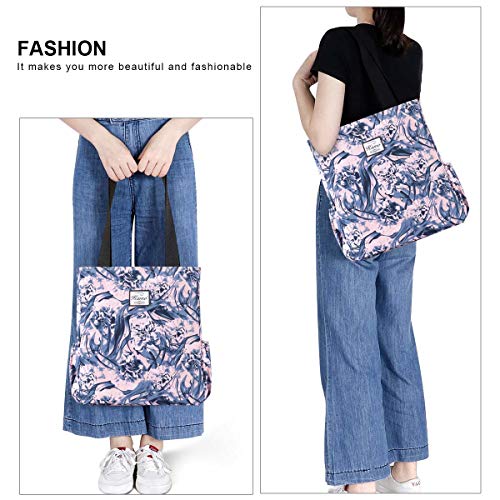Image of KAMO Floral Tote Bag - Waterproof Lightweight Handbags Travel Shoulder Bag for Hiking Yoga Gym Swimming Travel Beach