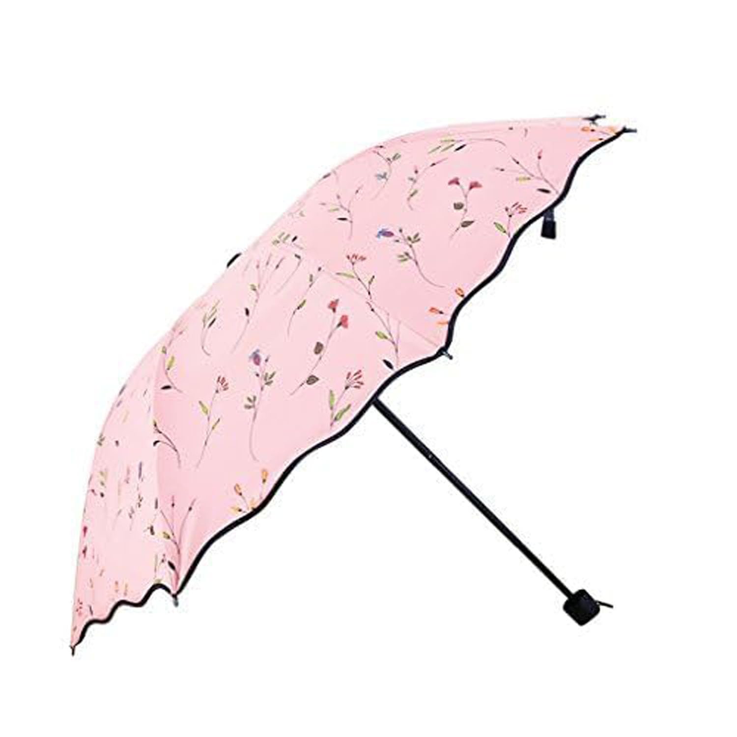 hardinox Women's Folding Floral Sun Umbrella Portable UV Protection Ladies Sun Parasol Windproof Strong Compact Umbrella Summer UPF 50+ Lightweight Travel Garden Sun Rain Umbrellas (Pink)