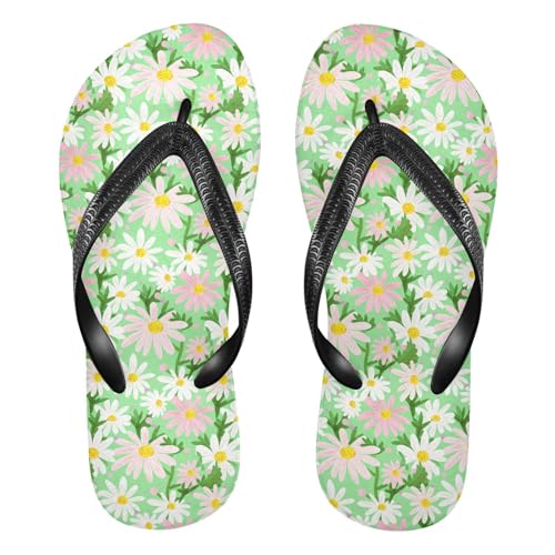 Sinestour Floral Leaves Green Flip Flops for Beach Thong Sandals Anti-slip Lightweight Beach Slippers for Summer Swim Travel
