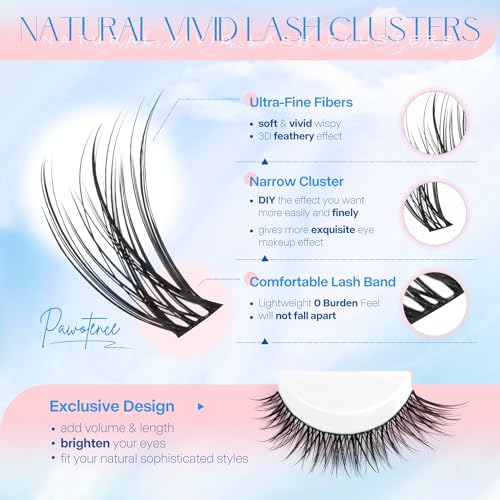 Image of Pawotence Lash Clusters Kit Wispy Lash Extension Kit Natural 180pcs Cluster Eyelash Extensions Kit Individual Lashes 8-16mm Eyelash Clusters Kit with Lash Cluster Bond Seal and Lash Tweezers