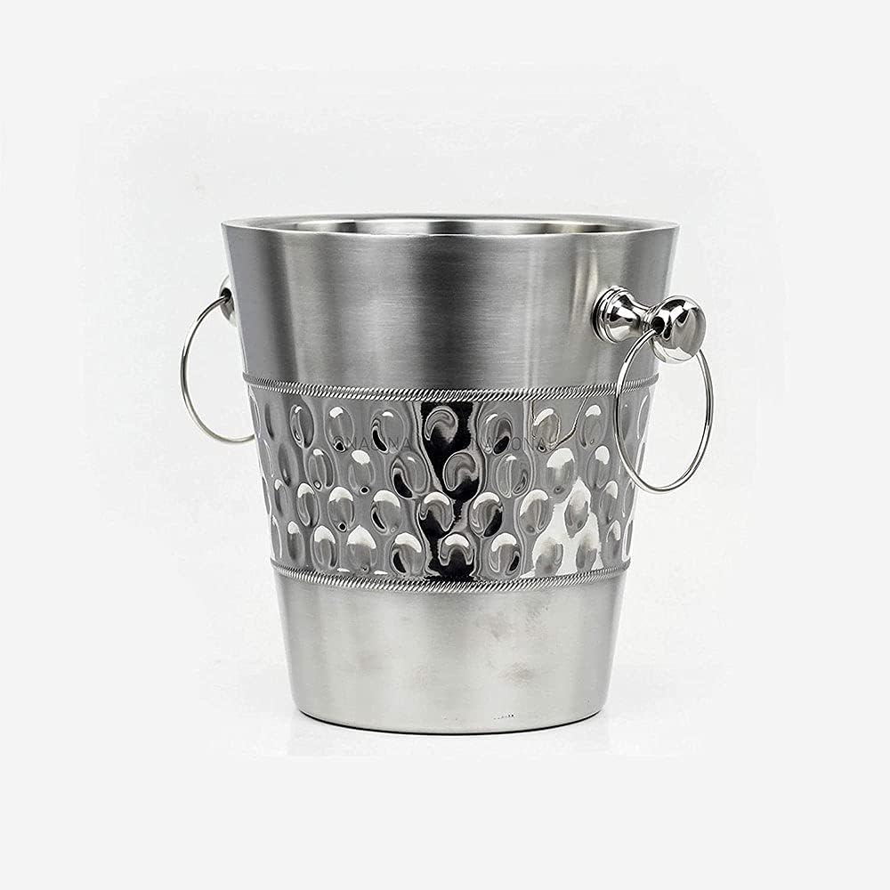 Deep Hammered Nickel-Plated Wine & Ice Bucket with Stand