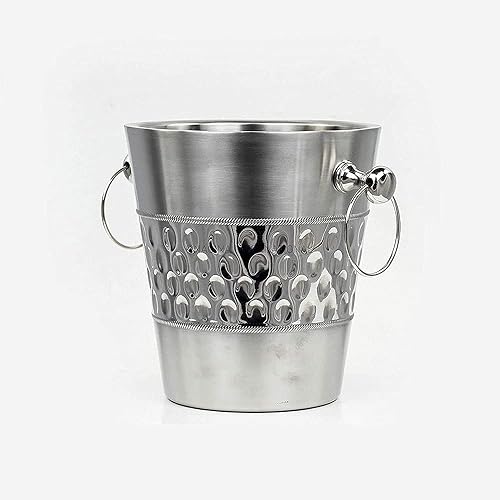 Miniatura 6 de Deep Hammered Brushed Nickel Plated Majestic Wine & Ice Bucket con soporte de cubo de acero | Enfriador de vino en soporte Utensilios de cocina