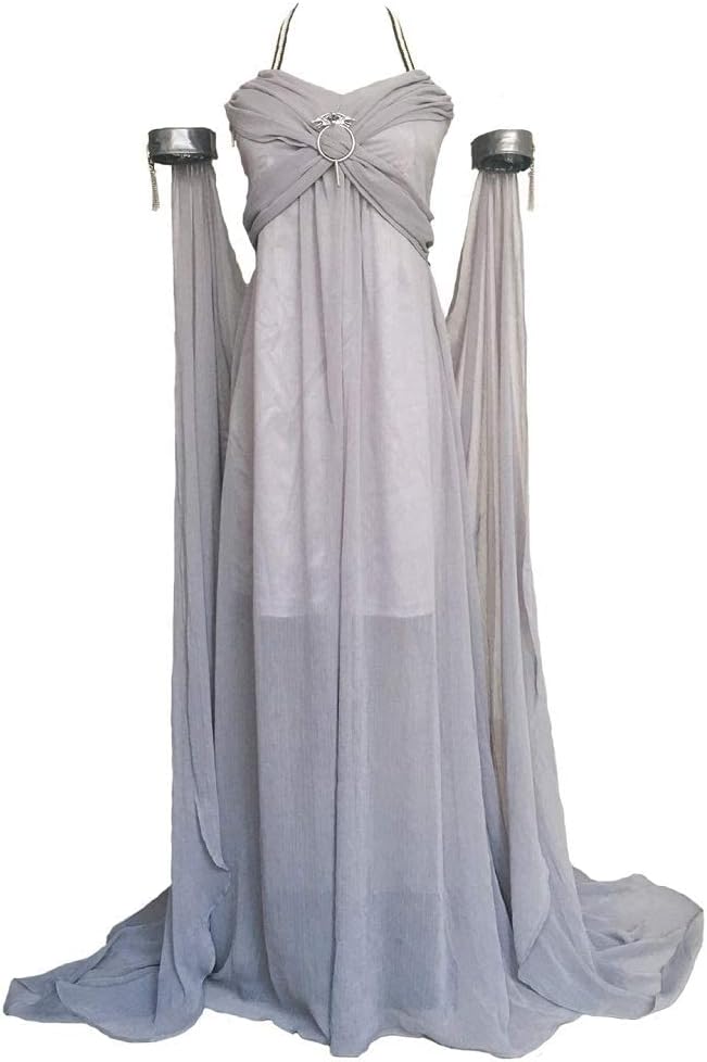 Xfang Women's Chiffon dress Halloween Cosplay Costume Grey Long Train Dress