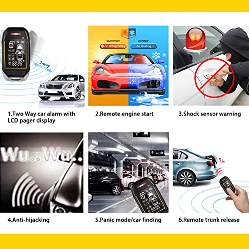 Acteam 2 Way Car Security With Remote Start Car Alarm System With Big Lcd Display Remote Starter Turbo Timer Mode Shock Warning 1500M Long Remote Range Dc12V thumb #5
