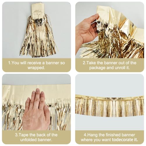 Image of BEISHIDA 3 Packs Metallic Foil Fringe Garland Champagne Wall Hanging Tinsel Fringe Banners for Car Floats Halloween Bridal Shower Wedding Birthday Easter Graduation Holiday Party Decoration(30Ft)