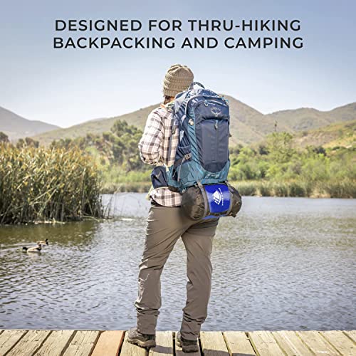 Hyke & Byke Quandary 15 F Hiking & Backpacking Sleeping Bag - 3 Season, 650Fp Duck Down Sleeping Bag - Ultralight - Blue - 78In - Regular #TOP4