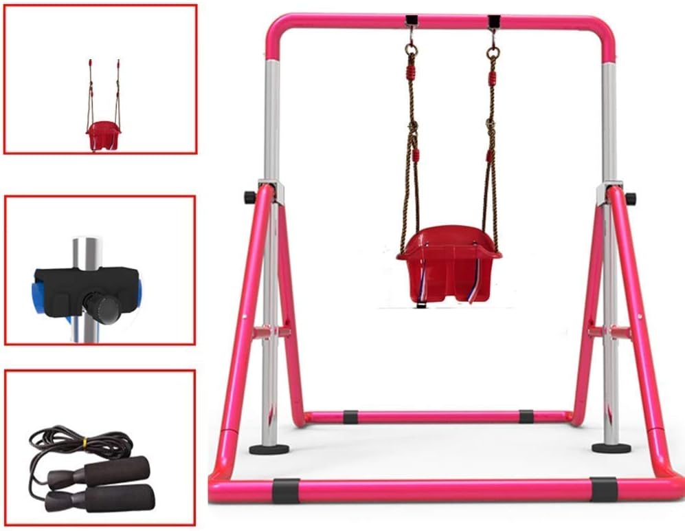 Gymnastics Bar, Expandable Bars Adjustable Height Folding Safe Stable Metal Frame with Swing Rope Skipping for Home Training Fitness Shaping Junior Training Bar