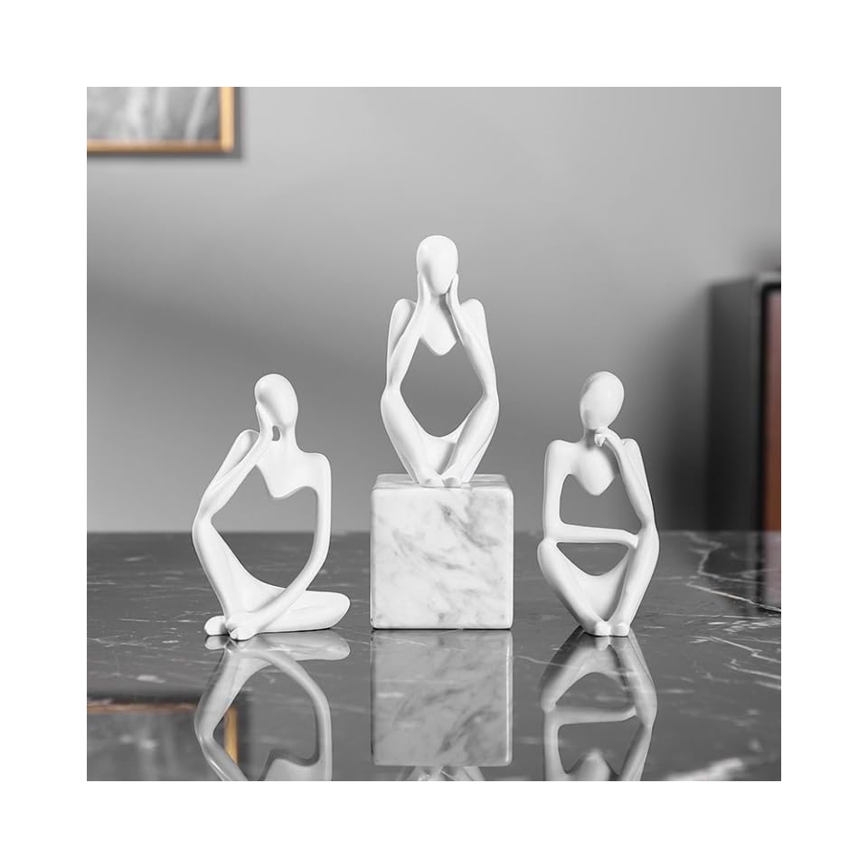 Ensemble De 3 Statues De Penseur Abstrait, Sculptures En Résine Blanche, Décoration De Maison Et De Bureau, Ensemble De Sculptures De Penseur En Résine,...
