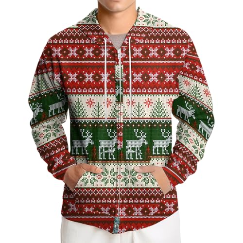 Ymosrh Men's Ugly Christmas Hoodies, Long Sleeve Casual Zip Up Hooded Sweatshirt Cute Print Xmas Hoodie Pullover, M-3XL3