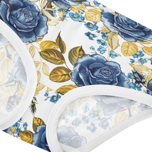 Joisal Dark Blue Vintage Roses Golden Toddler Girls Underwear 2t Cotton Little Girl Panties Fun Print Briefs Underpants4