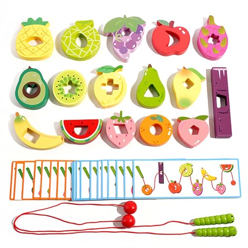 Sudadera Montessori Threading Toys for Toddler Fine Motor Skills Toys with Wooden Beads Greedy Caterpillar Stringing Game for Toddlers Learning Educational Toys for 3 Year Old Boys&Girls (A)