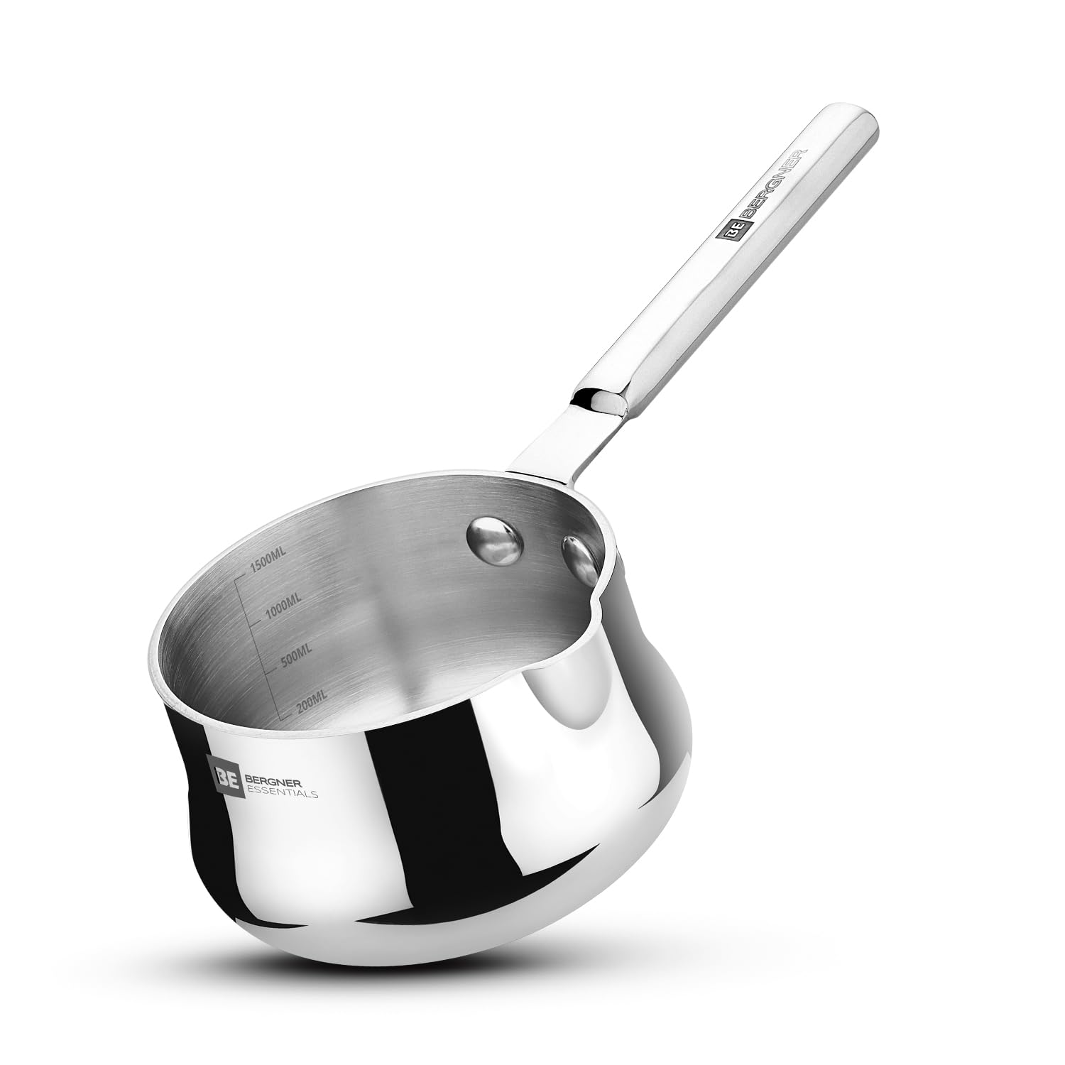 BERGNER BE Essentials Triply 14Cm(1.5L)Stainless Steel Coffee Warmer/Milk Warmer,Even & Faster Heating,Easy To Pour,Food Safe,Durable,Easy Cleaning,Induction Bottom & Gas Stove Ready,1.5 Liter