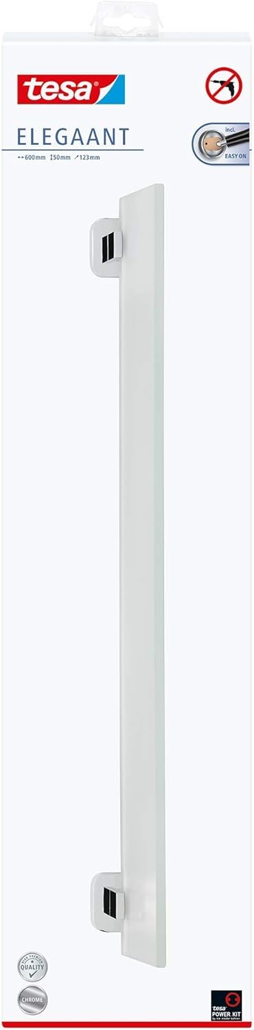 tesa Exxcellent Towel Rail 1 Bar Fixed Wide Adhesive Chrome Chic Design Stainless Steel 50mm x 630mm x 85mm
