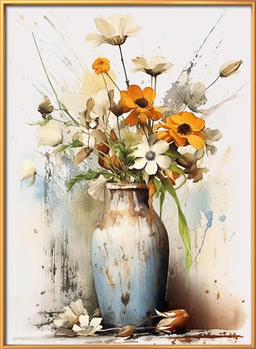 Image of Leczany Cross Stitch Stamped Kit for Beginner - Vase | DIY Embroidery Starter Patterns Craft Kit Needlepoint for Adults | 11CT, 3 Strands | 13x17.7 inches