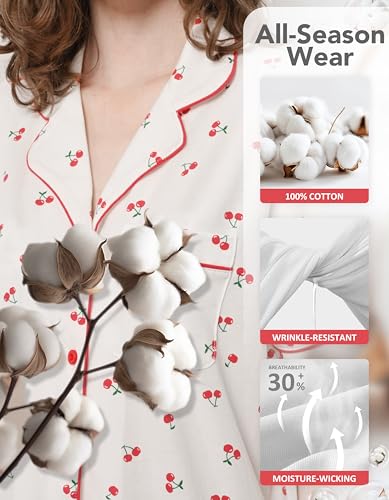 Image of NAP BOUND 100% Cotton Pajamas for Women Sets 2 Pieces Pjs Button short sleeves with Pockets Soft Sleepwear Loungewear XS-XXL