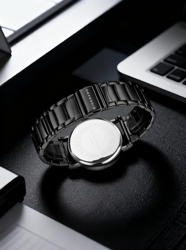 Image of Giordano Analog Quartz Watch for Men with Skeleton Round Dial, Date Function, Luminous Hands and Markers, Leather & Stainless Steel Strap - GZ-50182