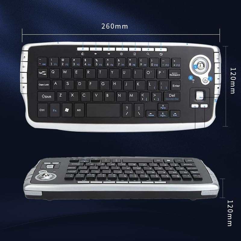 Diagram showing the dimensions of the JOMAA TK5 Mini Ergonomic Wireless Keyboard.