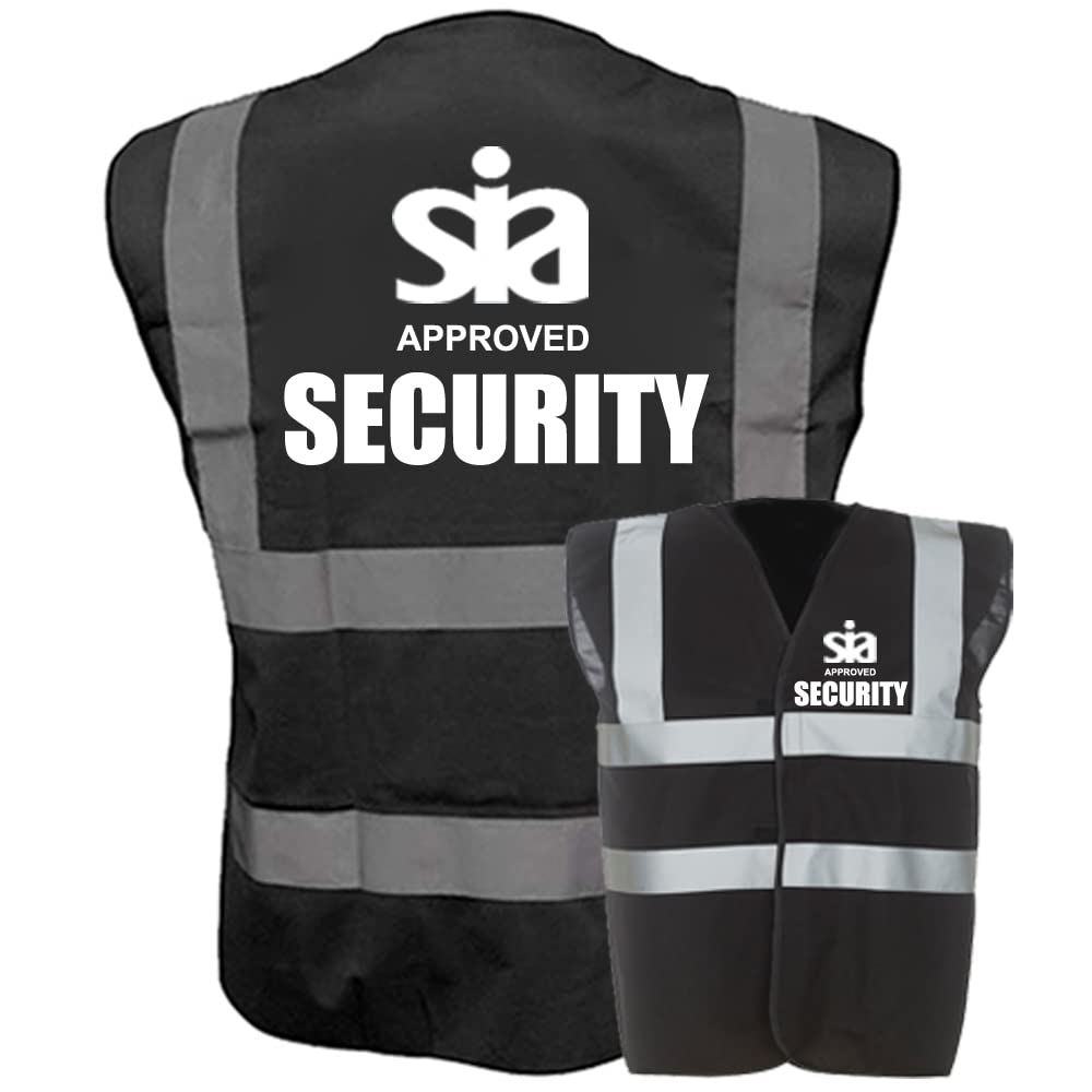 Hi Vis Security Vest SIA Approved Waistcoat Black Visibility Reflective Workwear
