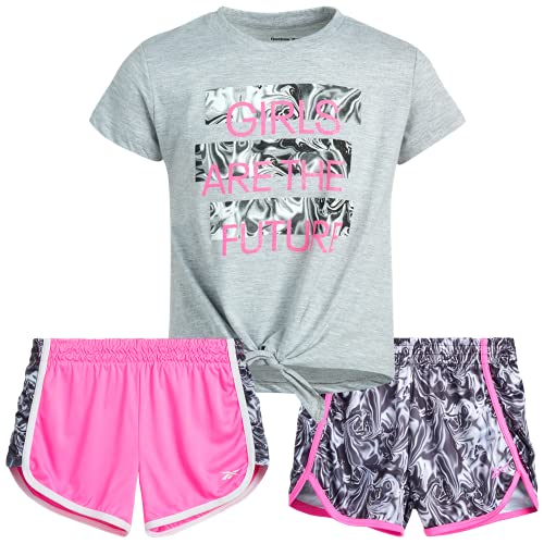 Reebok Girls' Activewear Set - Short Sleeve Performance T-Shirt and Gym Shorts Kids Clothing Set (3