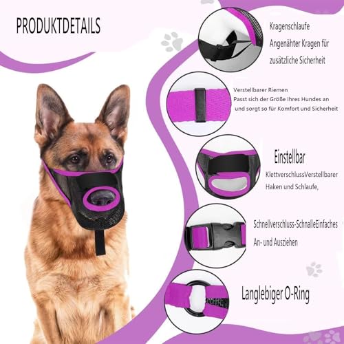 Maulkorb Mittlere Hunde, Maulkorb für Hunde mittlerer Größe, Atmungsaktiver Hundemaulkorb mit verstellbarem Klettverschluss für große, Lila, Hundemaulkorb, Erhindert Das Beißen Bellen