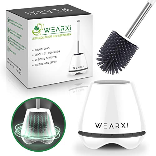WEARXI Brosse Toilettes WC Silicone et Support - Balai Toilette Wc Blanc, Antibactérienne Balayette WC