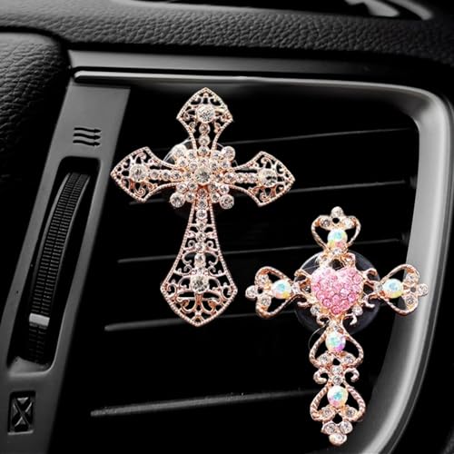 Image of ZOSTLAND Rhinestone Car Decorative Clip,Car Air Fresheners,Metal Vent Clip,Bling Auto Air Vent,Personalized Automotive Interior Decoration Accessories,Auto Decor Gift for women,men (2pcs Cross)