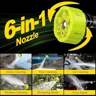 Cordless Pressure Washer Gun: 1000 PSI Portable Electric Washer for Vehicle, Driveway & Deck - Ergonomic Handle Design with 30min Runtime & 6-in-1 Nozzle