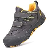 Acfoda Sommer Wanderschuhe Kinder Trekkingschuhe Jungen Mädchen mit Klettverschluss Outdoor Sport Freizeit Kinderschuhe Leicht rutschfeste Hiking Schuhe Wanderhalbschuhe Low Top Grau 35