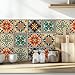 meihea 30Pcs Bohemian Style Tile self-Adhesive wall Sticker, Retro Style Wallpaper, Waterproof Living Room Kitchen Bedroom wall Sticker, Stair Decoration Sticker, 4x4 inches