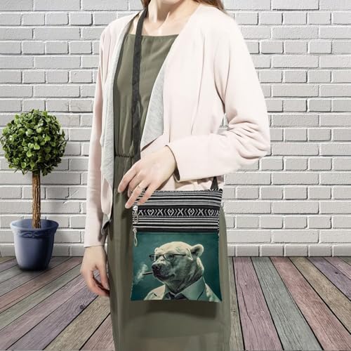 Smoking Polar Bear Messenger Bag Small Ethnic Pattern Printed Adjustable Strap Crossbody Zipper Bag Smoking Polar Bear Phone Bag Wallet Cute Shoulder Handbag for Women3