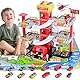 5 Stockwerke Parkgarage für Kinder, Spielzeug Parkhaus mit 12 Autos und 1 Hubschrauber, Feuerwehrauto Spielzeug mit Aufzug, Licht & Sound,Geschenke für Kinder 3 4 5 6 7 8 9 Jahren