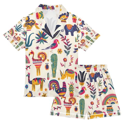 senya Animals Ot South America Satin Summer Pajama Sets Silk Short Sleeve Button Down Sleepwear