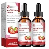 M inch Magnesium Glycinate Liquid, High Absorption Magnesium Liquid Drops with Cellulose Fiber, Bromelain, Vitamin B6, C, D, Zinc, Magnesium Supplement for Kids and Adults, Strawberry Flavor, 2 Packs