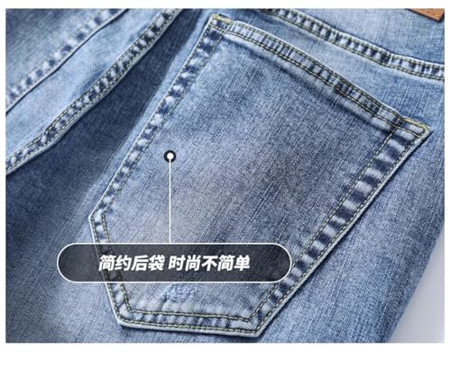 Mnjyihy Men's Straight Leg Denim Pants Light Blue Distressed Button Fly Stretch Slim Fit Pocket Skinny Jeans4
