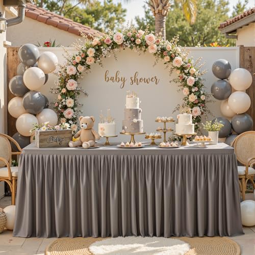 PARTISKY 1 Pack Natural Tablecloths for Rectangle Tables 6ft, Wrinkle Resistant Spandex Table Cover Fitted Stretch Table Cloth with Pleated Ruffle Skirts for Party Banquet Dining Birthday Wedding by PARTISKY - Used condition - Image 6