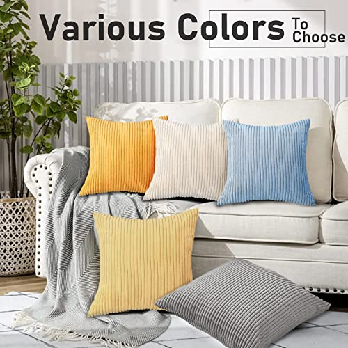 Sofa Renee 4 Pcs Throw Pillow Covers 18X18 Corduroy Cushion Case Decorative Square Pillowcase For Couch Sofa Bedroom, Yellow #TOP6