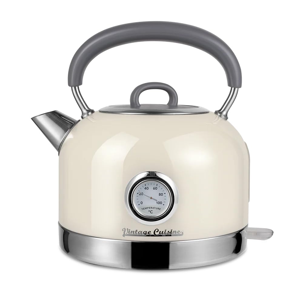 ELEKTRISCHER WASSERKOCHER VINTAGE CUISINE MIT THERMOMETER IM RETROSTIL (cream)