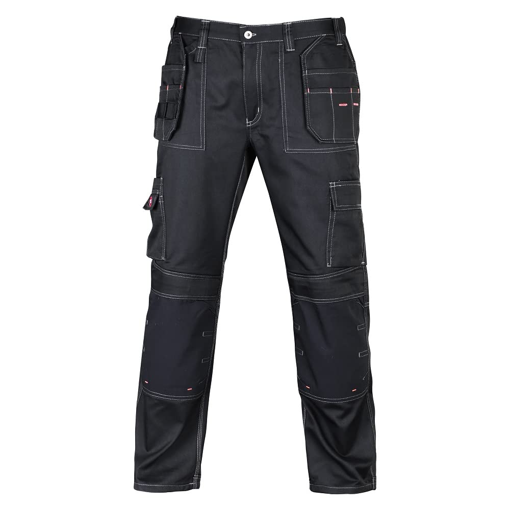P-H Men’s Work Cargo Trousers with Multi Pockets, Knee Pad Pockets, Heavy Duty (UK, Waist 34, Inseam 27, Black)