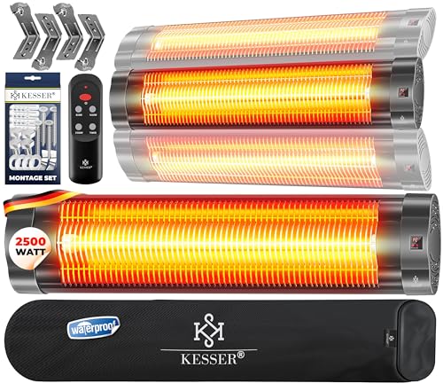 KESSER® Infrarotstrahler 2500W Infrarot Heizstrahler mit Fernbedienung, 3 Stufen, Instant-Heat, Wandhalterung, Terrassenstrahler, Quarzstrahler, Terrassenheizer, inkl. Schutzhülle, Timer - Anthrazit