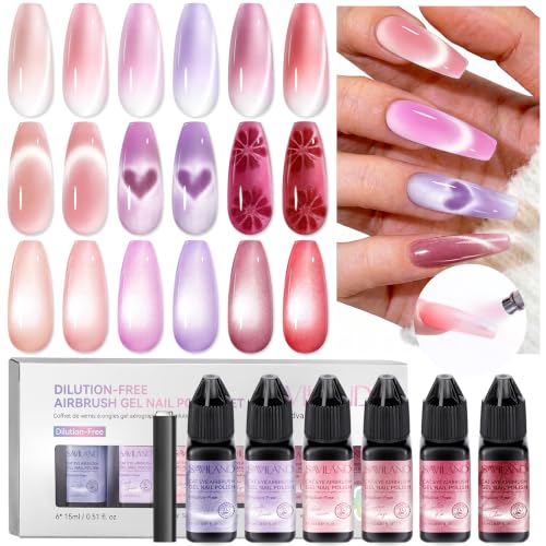 Image of SAVILAND Dilution Free Cat Eye Airbrush Gel Nail Polish Hema-Free: Vintage Rose Velvet Collection 6 Colors Nail Acetone Free Magnetic Gel Fine Mist Spray for Ombre & French Nail Art with Magnet