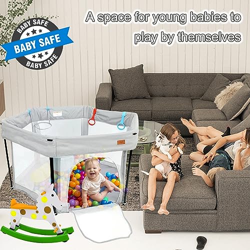 EAQ Baby Laufstall Faltbar,Extra Stabil Baby-Laufgitter mit passender Matte, Aktivitätszentrum für Kinder für drinnen und draußen mit rutschfester Unterseite (Hexagon)