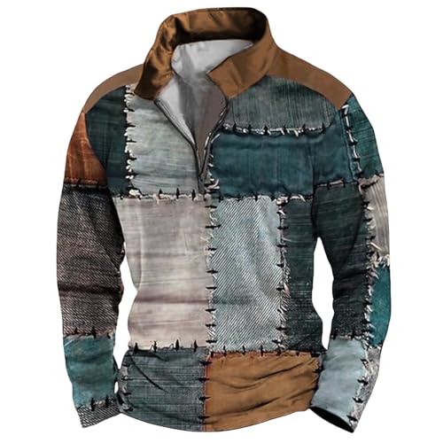 Herren Sweatshirt Ohne Kapuze Retro Vintage Kariert Bedruckt Patchwork Stehkragen Sweatshirt Langarm Lässig Sport Oversize Pullover Taktisches T-Shirt Baqueme Streetwear Sweatshirts Weich Warm Herren Sweatshirt Ohne Kapuze Retro Vintage Kariert Bedruckt Patchwork Stehkragen Sweatshirt Langarm Lässig Sport Oversize Pullover Taktisches T-Shirt Baqueme Streetwear Sweatshirts Weich Warm